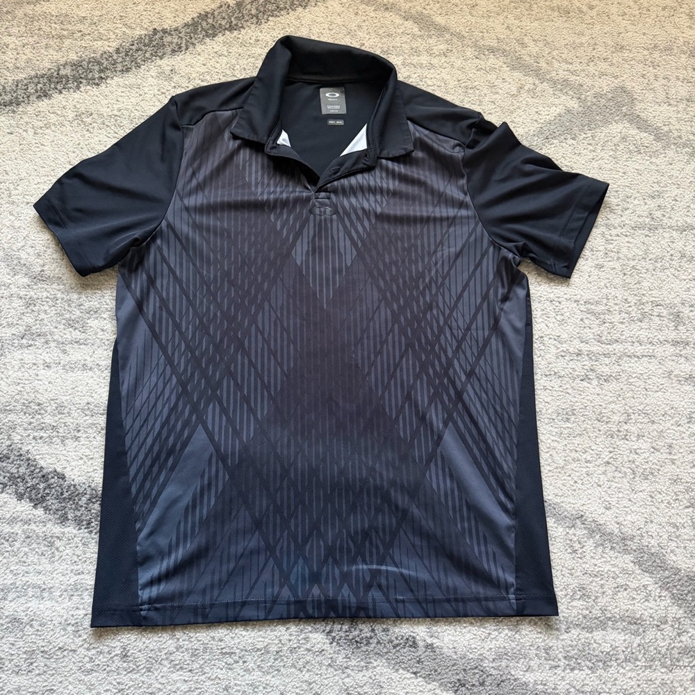 Oakley Polo Golf Shirt Short Sleeve Black Patterned Men’s Large